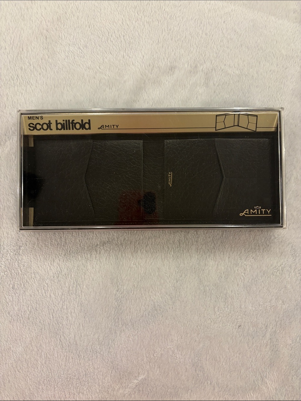 Vintage 1970s LikeNew Amity Black Scot Billfold Wallet - Men's Leather Card Hold